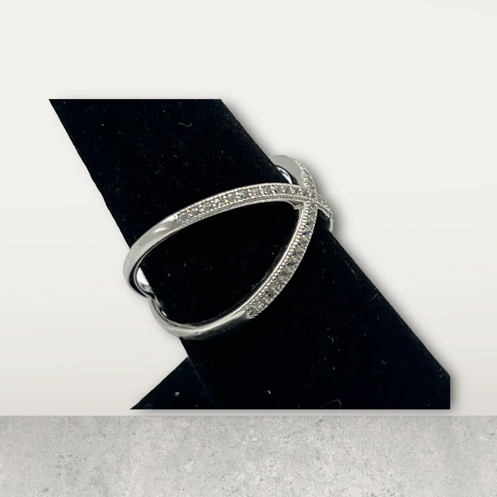 Sterling Silver Micro Pave Criss Cross Ring - Picture 14 of 16
